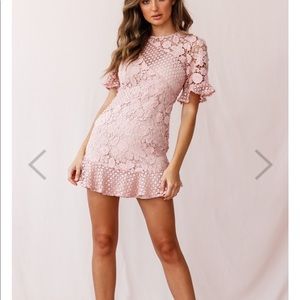 Selfie Leslie Lace Overlay Ruffle Trim Blush Pink